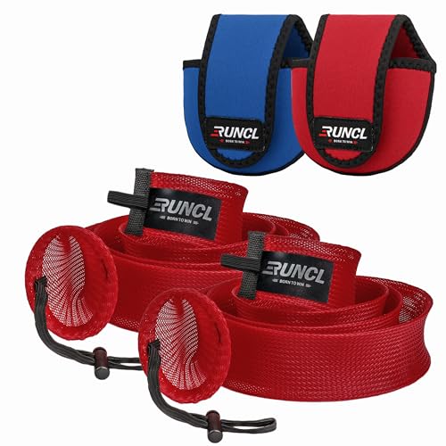 RUNCL Fishing Rod Sleeves & Reel Bags, Spinning/Casting Rod Socks & Spinning/Baitcasting Reel Covers - Protection Solution, Space Saver, Perfect Storage - Fishing Pole Sleeves & Reel Pouch (2 Pack) - color: Casting Rod Sleeves*2pcs+Reel Bags*2pcs,(Red)