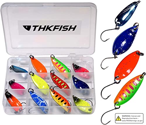 THKFISH Spoon Fishing Lures for Trout Spoons Hard Baits Single Hook Trout Lures Metal Fishing Lures for Char Perch 12Pcs/20Pcs/15Pcs - color: 12pcs