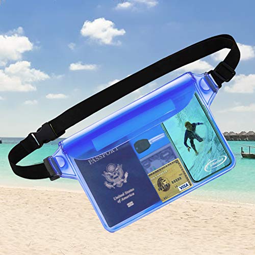 AiRunTech Waterproof Crossbody Belt Bag for Women Men,River Lake Canoe Essential Accessories Must Haves,Waterproof Pouch for Phone Passport Wallet Purse with Waist Strap - color: Black + Blue