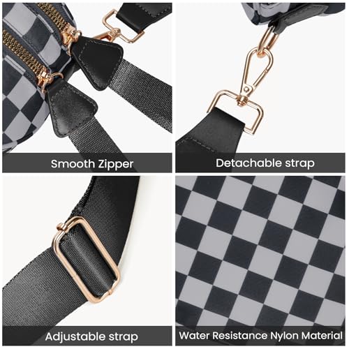 Checkered Crossbody Bum Bags for Women Nylon Checkered Purse Checkerboard Fanny Pack - color: A06-black Gray