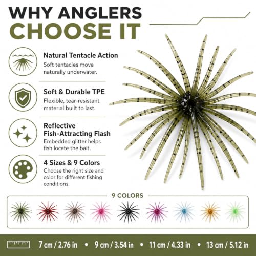 6Pcs Sea Urchin Bait, Realistic Fuzzy Dice Fishing Lure for Bass & Perch, Floating TPR Swimbait with Reflective Stars, 6 Colors Artificial Worm Bait for Saltwater & Freshwater - color: F, size: 2.76"