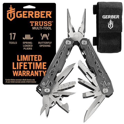 Gerber Gear Truss 17-in-1 EDC Needle Nose Pliers Multi tool - includes Pocket Knife, Screwdriver, and Bottle Opener Accessories - Gifts for Men, Fishing and Camping Gear - Gray with Standard Sheath - style: Gray Standard Sheath