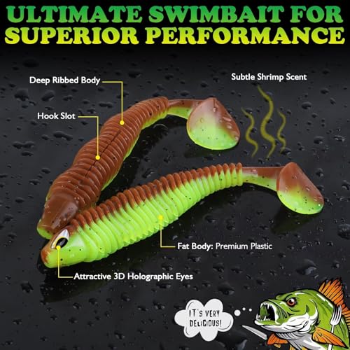 LUCKYFISHING Paddle Tail Swimbaits 10/16/20 PCS Fishing Lures Soft Plastic Lures for Trout Crappie Walleye Soft Baits for Bass Fishing Freshwater Saltwater 4.1/3.5/3/2.5 Inch - color: Green Pumpkin Chartreuse, size: 2.5 inch-20pcs