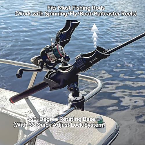 HITORHIKE Fishing Rod Holder Universal Fit Kit Allows for 360-degree Adjustment Kayak Fishing Boat Powerlock Rod Holder - style: Fishing Rod Holder X2+rail Mount X2
