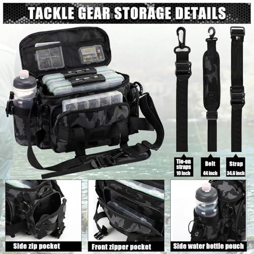 Fishing Tackle Bag with 3 Pcs 3600 Tackle Trays Expandable Soft Fishing Bag Waterproof Camouflage Gear Backpack Padded Shoulder Strap Angler Gear Storage Gifts for Fishermen(Gray) - color: Gray