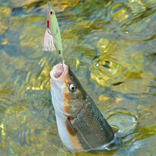 Fishing Jigs Metal Fishing Spoons Lures, Blade Bait Spinner Long Casting Jigging Spoon Lure Vertical Hard VIB Swimbait for Walleye Bass Trout Freshwater & Saltwater - color: A-5pcs luminous 0.35/0.53/0.7/1.06/1.4oz