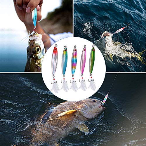 Metal Jig Jigging Spoon Lures, 5Pcs/Box Vertical Diamond Jig Long Casting Trolling Spoon for Saltwater Surf Fishing Mackerel Striper Bluefish - size: 40g - 5Pack