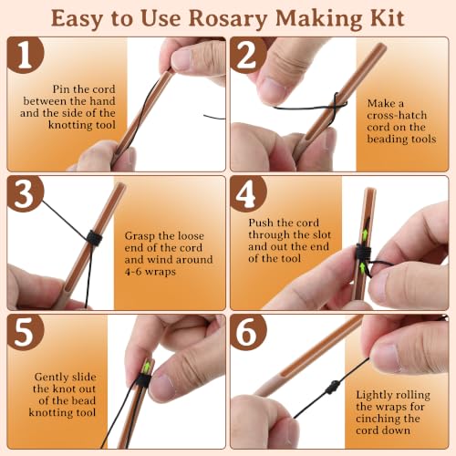 Dunkive 2 Pack Rosary Cord Knotting Tool, #7#9 and #36 Dual Head Twine Knotting Tool, Rosary Making Supplies, Beads Tying Kit, Beading Cord Kit for Jewelry, Fishing Hook, Bracelet(Brown) - color: Brown
