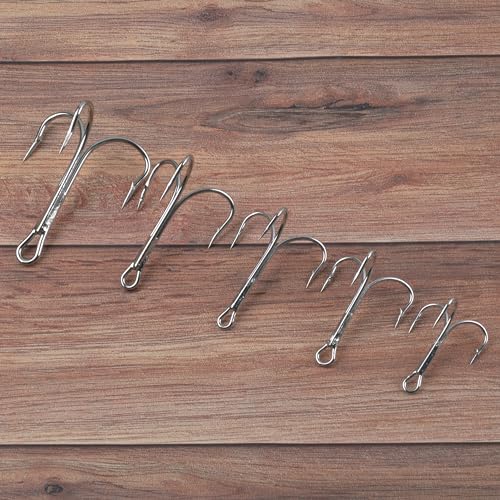 AGOOL Classic Treble Hooks -10/20pcs Saltwater Treble Hooks Silver Triple Barbed Fish Hook for Catfish Bass Trout Freshwater Saltwater Size 4/0-10/0 - size: 6/0-10pcs