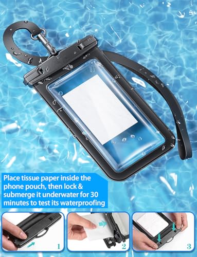 Famoby 4 Pack IP68 Waterproof Phone Pouch (2 Pack Floating and 2 Pack Sinking Waterproof Phone Pouch) Adjustable Neck Lanyard Dry Bag for Apple iPhone,Samsung,and up to 8.5" Black,White - color: 2 Pack Floating and 2 Pack Sinking