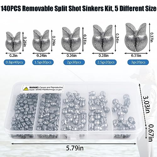100pcs Split Shot Fishing Weights Removable Round Clip On Fly Fishing Line Sinkers Freshwater Saltwater Split Shot Fishing Sinkers Weights - style: Mix Sizes 140pcs