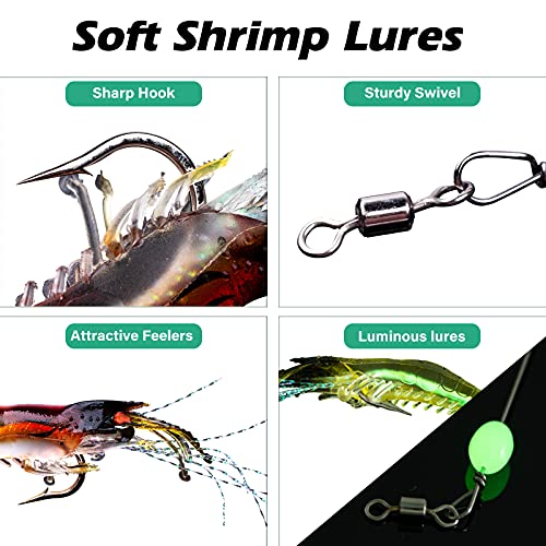 Goture Soft Shrimp Lures Fishing Saltwater Luminous Shrimp Bait Set Fishing Lures with Sharp Hooks for Freshwater Saltwater Trout Bass Salmon Crappie Walleye Pike Perch - color: 3.54in/0.21oz 15Piece