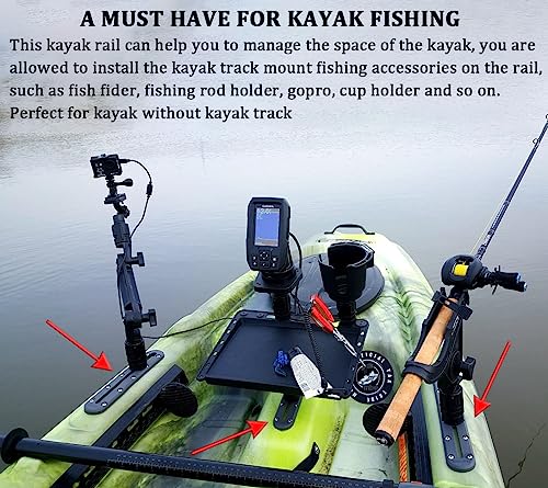 Huntury Kayak Track, Kayak Low Profile Track, Kayak Rail, Kayak Accessories Mount Track, Kayak Gear Track for Fishing Rod Holder, Fish Fider, Cup Holder, Anchor Cleats - style: 2pcs 8“ Length