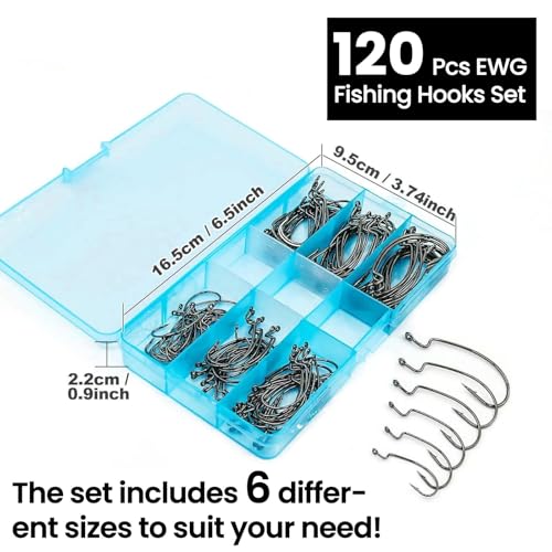 50/100/120pcs EWG Fishing Hooks, Bass Fishing Hooks Offset Worm Hook Texas Rig Hooks Live Bait Fishing Hooks for Freshwater Saltwater Size 4 2 1 1/0 2/0 3/0 4/0 5/0 - color: Black, size: Mixed Set_120pcs