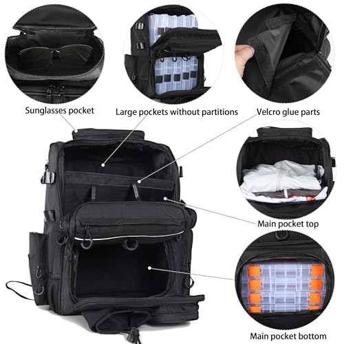 Fishing Tackle Backpack With Rod Holders, Large 40L Fishing Backpack for Camping, Hiking - style: 4 Tackle Boxes Not Included
