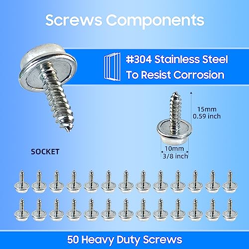 Canvas Snap Kit, Stainless Steel Snaps Marine Grade Snaps for Boat Cover - Snap Kit for Boat Cover 3/8" Socket Metal Snaps Fasteners for Clothing Leather Fabric Canvas150 PCS - style: Silvery1