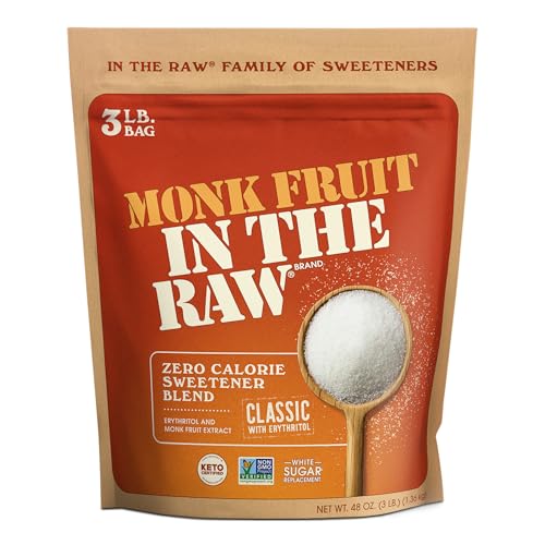 Monk Fruit In The Raw, Sweetener Bag, 3 LB | Keto Certified Monk Fruit Sweetener, Perfect Substitute for Raw Cane Sugar, Good for Baking, Zero Net Carbs, Zero Calories - size: 48 Ounce (Pack of 1)