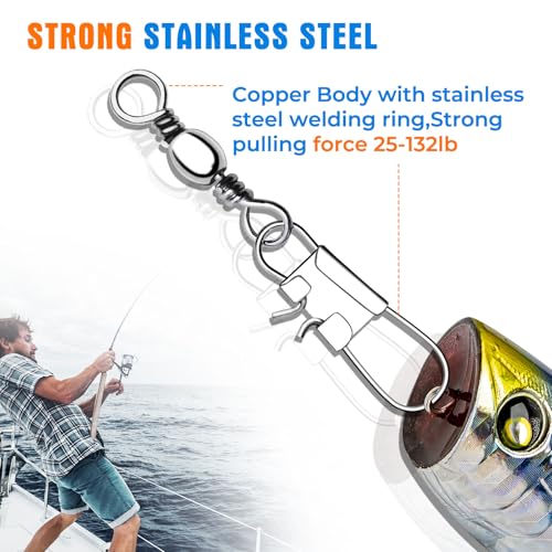 100 PCS Fishing Swivels Snap,Stainless Steel Swivel Fishing Line Connector,Interlock Fishing Hooks Clip,Barrel Snap Swivels for Freshwater and Saltwater Fishing - size: #12-25 lb-100PCS