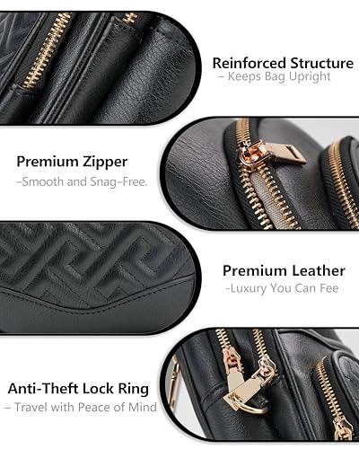 Anti Theft Crossbody Bags for Women RFID Leather Sling Purses,Crossbody Bags Travel Leather Fanny Pack for Women - color: Black