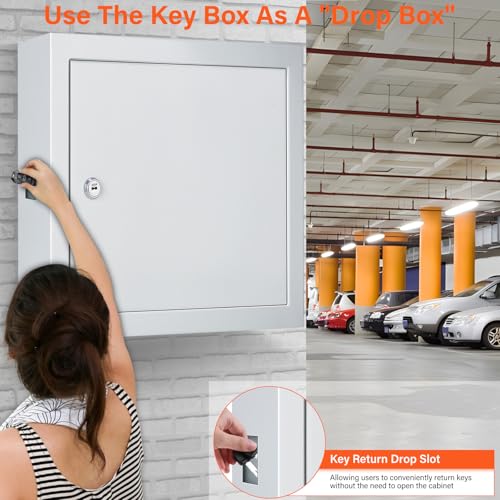 Nebakne 100 Keys White Key Cabinet, Anti-Theft Key Lock Box with Key Tags, Adjustable Key Organizer Wall Safe for Car Office House Garage Rental Business - color: White, size: 100 Key Hook