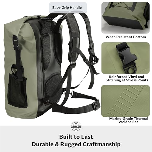 STOVER 5/10/25/30/40/55L Waterproof Dry Bag- Roll-Top Backpack w/Phone Case- Kayaking, Hiking, Camping, Boating- Men/Women - color: 55l Green (With Phone Case), size: 55L