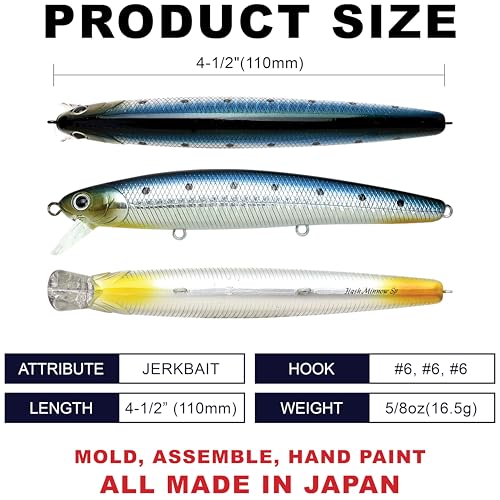LUCKY CRAFT FlashMinnow 110, Super Glow Series, Saltwater Fishing Lures, Jerkbait Surf Fishing Accessories and Gear, 1-2 ft Slow Suspending Topwater Lure, Halibut and Bass Fishing Lures - color: 702 Zebra Sardine