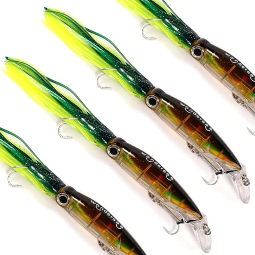 Wondersee Squid Fishing Bait Soft Hard Lures Kit Swimbait Crankbait Jig Simulation Weighted Holographic 4 PCS - color: dark green