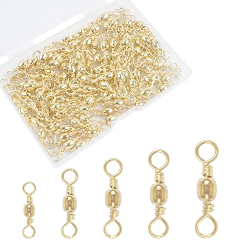 Fishing Barrel Swivels - 50/100 pcs Rolling Ball Bearing Fishing Swivel with Solid Ring Hook Line Connector Copper with Stainless Steel Gold Nickle Coated Test Strength 35-105lbs - size: 1#