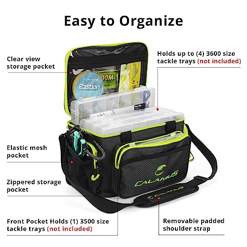 Calamus Fishing Tackle Bags - Saltwater or Freshwater Fishing Bags - Rip-Stop PE - Padded Shoulder Strap - Pliers Storage - Green - color: A：Green(without trays)-14.3*9*7.5 inches
