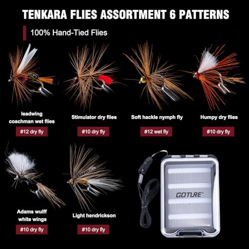 Goture 12ft Tenkara Rod Combo 24T 30T Carbon Fiber Backpacking Fly Fishing Kit with 30 Flies Tippet and Storage Bag - color: 12FT Fishing Rod Tenkara II - Rod Case and Chest Pack Fashion Combo Version