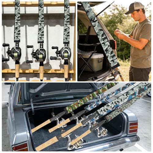 Neoprene Camo Fishing Rod Sleeves,Fishing Pole Sleeves,Fishing Rod Socks | UV Resistance,Puncture Resistant, Protect Casting, Spinning, Trolling Fishing Rods, Storage, tangled-free,75in,68in,60in - color: 2-Light Green Camo, size: 60"