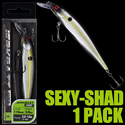 XFISHMAN Jerkbait Kit - Minnow Lure - Suspending - Bass, Smallmouth Bass, Walleye, Largemouth Bass - 1 Piece - color: Sexy-Shad, size: 110mm（4-3/8"in）