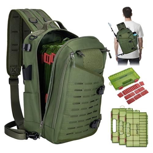 Goture Fishing Kits for Adult,Fishing Pole and Reel Combo, OpenSide Fishing Sling Tackle Storage Bag with 3 Tackle Boxes,Gift for Men - color: Green 20L Bag + 3600 Trays +Basic Bait Set(Gift Boxed), size: 6FT/1.8M