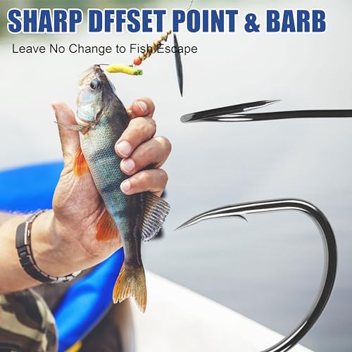 Baitholder Fishing Hooks Long Shank Offset Bait Holder Hooks with Barbs High Carbon Steel Live Bait Hooks for Saltwater Freshwater Catfish Trout Bass Fishing Size #4-6/0 - size: 2/0, style: 50pcs