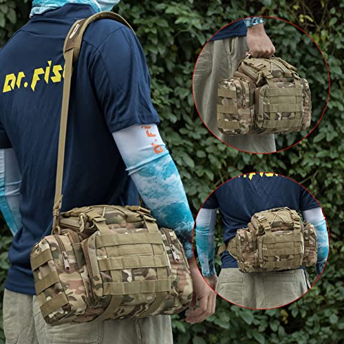 Dr.Fish Fishing Tackle Bag 5 Boxes with 60 Lures Included Loaded Stocked Tackle Box Set Spinner Lures Kit Freshwater Gear Equipment - color: Camo Bag, 11.4*4.9*7.9’'