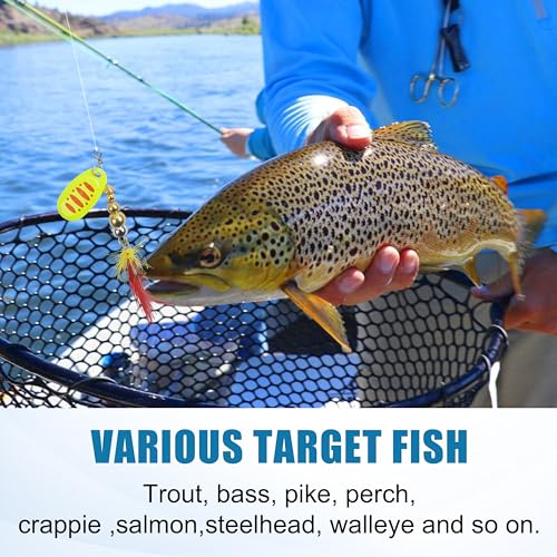 Spinner Baits Bass Lures Rooster Feather Tail Fishing Lures Trout Lures Hard Metal Inline Spinnerbaits for Bass Trout Pike Walleye Salmon with Tackle Box - style: D-5pcs-2.5"-0.24oz