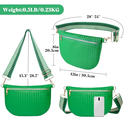 Woven Crossbody Bags for Women Leather Belt Bum Sling Purse Fanny Waist Pack Chest Shoulder Bag for Women-Green - color: Green