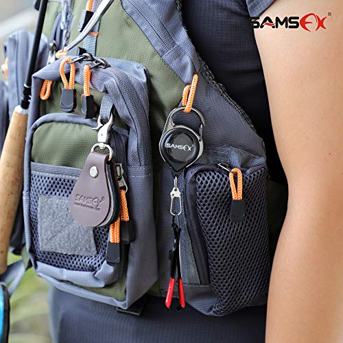 SAMSFX Fishing Knot Tying Tool, Multifunctional Fly Fishing Nippers with Retractor, Fishing Line Knot Tyer, Fast Tie Nail Knots, Tackle Box Accessory - color: Red Knot Tool, style: Carabiner Retractor