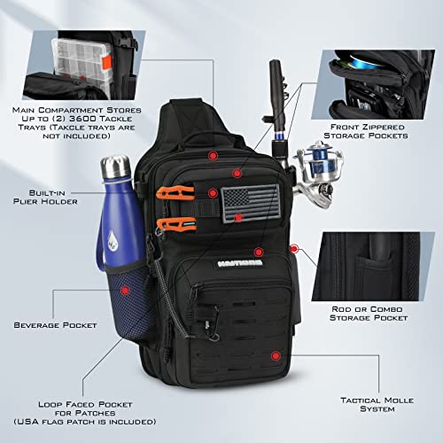 KastKing BlowBak Tactical Sling Tackle Bag-Lightweight Fishing Backpack Storge Fishing Gear and Equipment,Gift for Men - color: C: Black（14” X 8” X 6 ”）, size: Standard