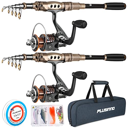PLUSINNO Fishing Rod and Reel Combos Carbon Fiber Telescopic Fishing Pole with Reel Combo Sea Saltwater Freshwater Kit Fishing Rod Kit - color: 2PACK Full Kit with Carrier Case, size: 5.91 ft