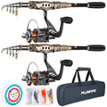 PLUSINNO Fishing Rod and Reel Combos Carbon Fiber Telescopic Fishing Pole with Reel Combo Sea Saltwater Freshwater Kit Fishing Rod Kit - color: 2PACK Full Kit with Carrier Case, size: 7.87 ft