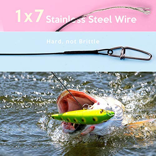 Fishing Leaders, Fish Line Stainless Steel Wire with Swivels Snap Connect Fishing Gear and Equipment Tackle Kit, for Lures Bait Rig Or Hooks, Fishing Gift - color: 50LB 60PCS Black
