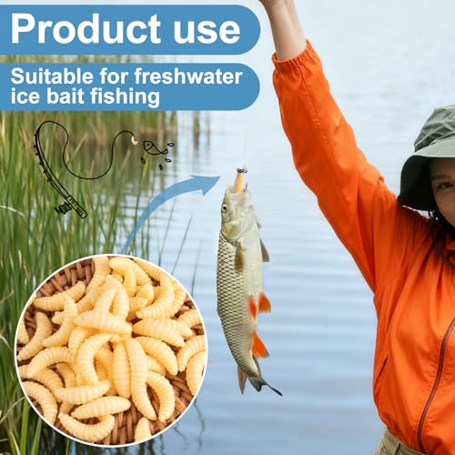 150PCS Fake Worms for Fishing, 20MM Fake Maggots, Fishing Soft Plastic Lures, Micro Lures for Freshwater Ice Lure Fishing Bass, Halloween Decoration