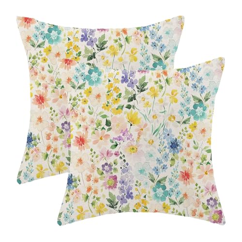 Spring Pillow Covers 16 x 16 Set of 2, Spring Watercolor Flowers Throw Pillows Farmhouse Colorful Floral Decorative Cushion Case Decorations for Home Couch Sofa Outdoor - color: Floral-d, size: 16" x 16" (Pack of 1)