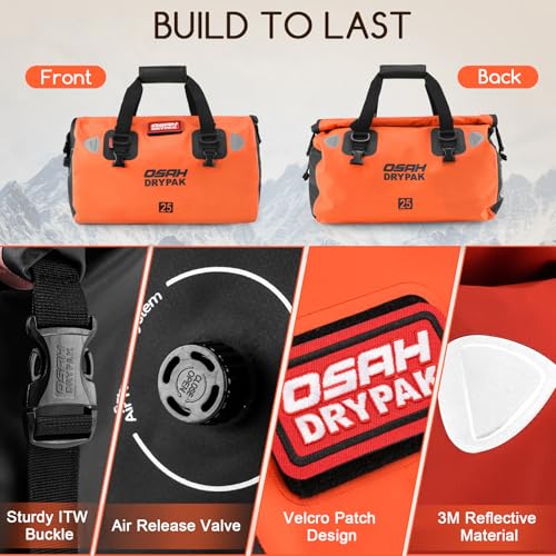 OSAH DRYPAK Waterproof Duffel Bag - Motorcycle Dry Bag Tail Bag with Large Storage Space, Waterproof Luggage Duffle Bags with Outer Mesh Zipper Pocket for Camping, Kayaking, Fishing & Traveling - color: Orange, size: 40L