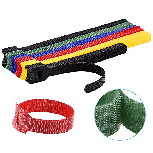 60PCS Reusable Cable Ties, Newlan 2 Size Adjustable Cable Straps 50PCS 8 Inches 10PCS 6 Inches, Cable Organizer, Cord Wrap and Hook Loop Cords Management - 5 Colors