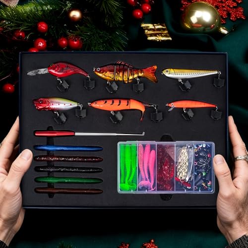 104PCS Fishing Lures Kit, Fishing Gear & Accessories with Premium Gift Box | Glide Bait , Hooks,Weights, Fish Hook Remover,Hard & Soft Baits for Bass Trout Pike Salmon for Dad - style: 6a