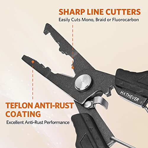 Saltwater Fishing Pliers, Split Ring Pliers for Fishing with Safety Lock, Fish Pliers with Sheath and Lanyard, Fishing Gifts for Men - color: F-black