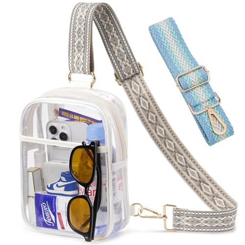 3 Pockets Clear Bag for Stadium Events with 2 Long Straps Sling Backpack Fanny Pack Concert Crossbody Purses for Women - color: 1# White-b, style: Style 1
