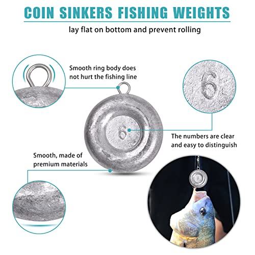 Disc Sinkers Fishing Weights Coin Sinkers Saltwater Surf Fishing Weights Bottom Fishing Drifting Trolling Catfishing Fishing Sinkers Weights Saltwater Tackle 1oz 2oz 3oz 4oz 5oz 6oz 8oz - style: 4oz-8pcs